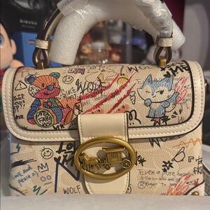 Coach Cream Graffiti Print Satchel with Multicolor Accents